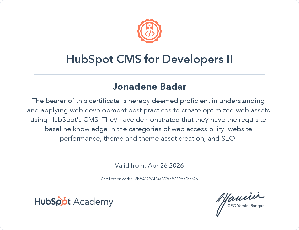 HubSpot CMS Developer certificate