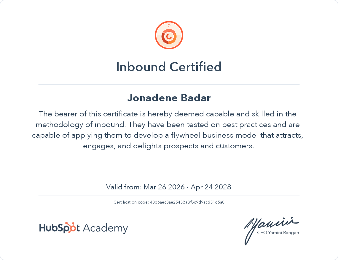 Inbound certificate