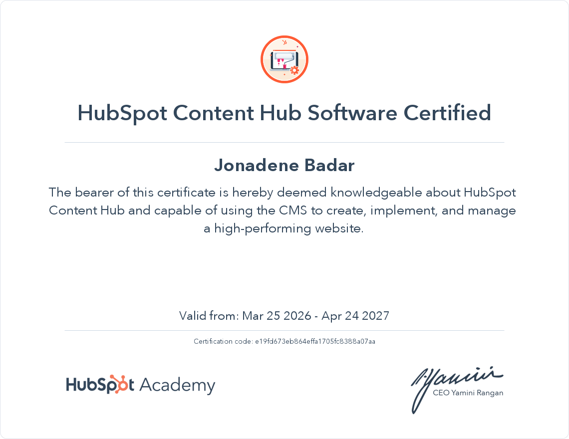 Hubspot content Hub Software Certificate