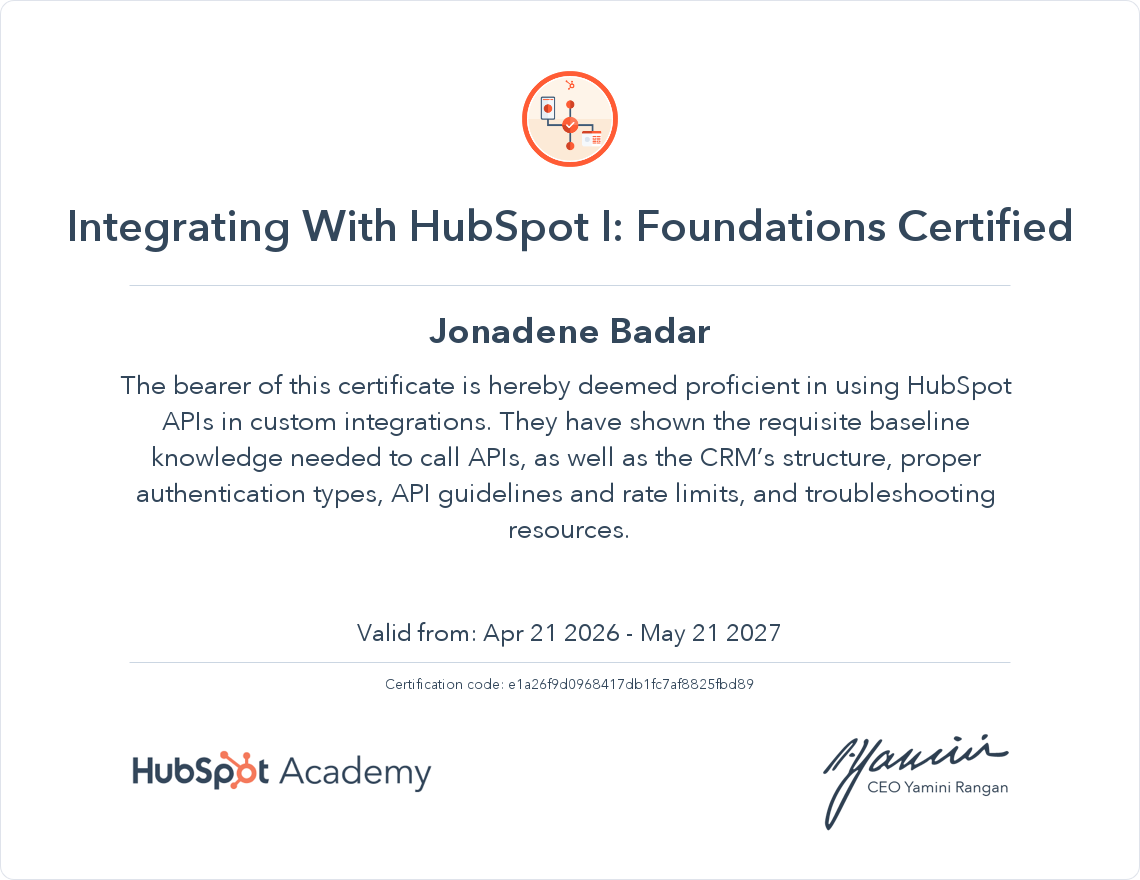 Integrating With HubSpot I: Foundations Certication